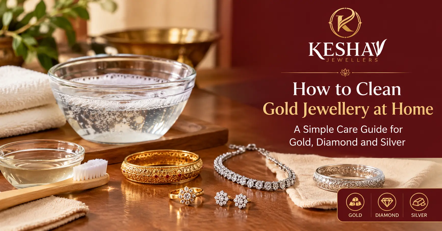 How to Clean Gold Jewellery at Home: A Simple Care Guide for Gold, Diamond and Silver